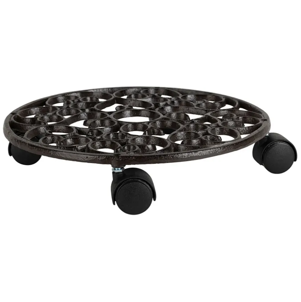 Porte plante 4 roues en fonte brun d31.5cm - Rhodonea