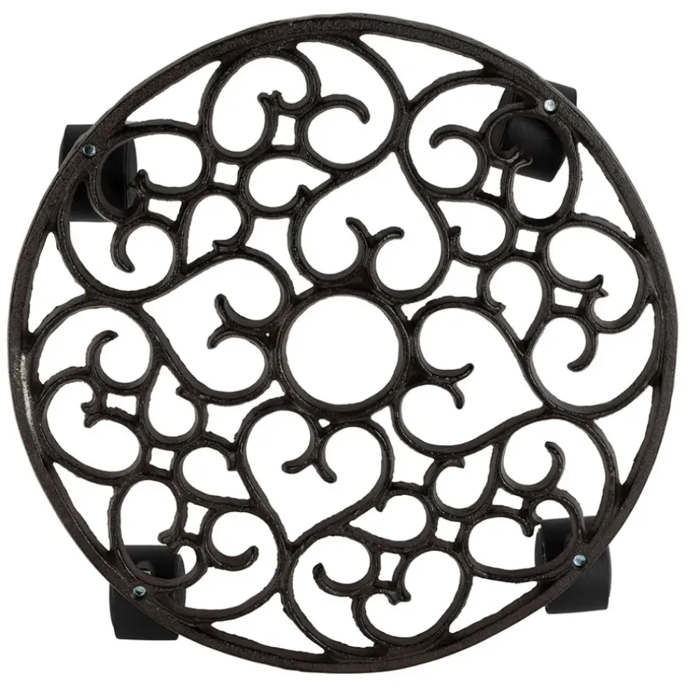 Porte plante 4 roues en fonte brun d31.5cm - Rhodonea