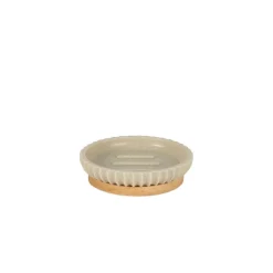 Porte savon bois et beige d12xh3cm