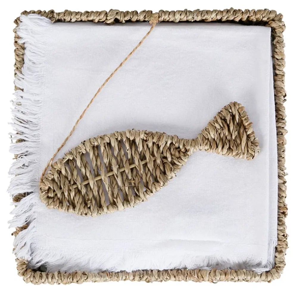 Porte serviettes en jonc de mer naturel et fer poisson - borneo