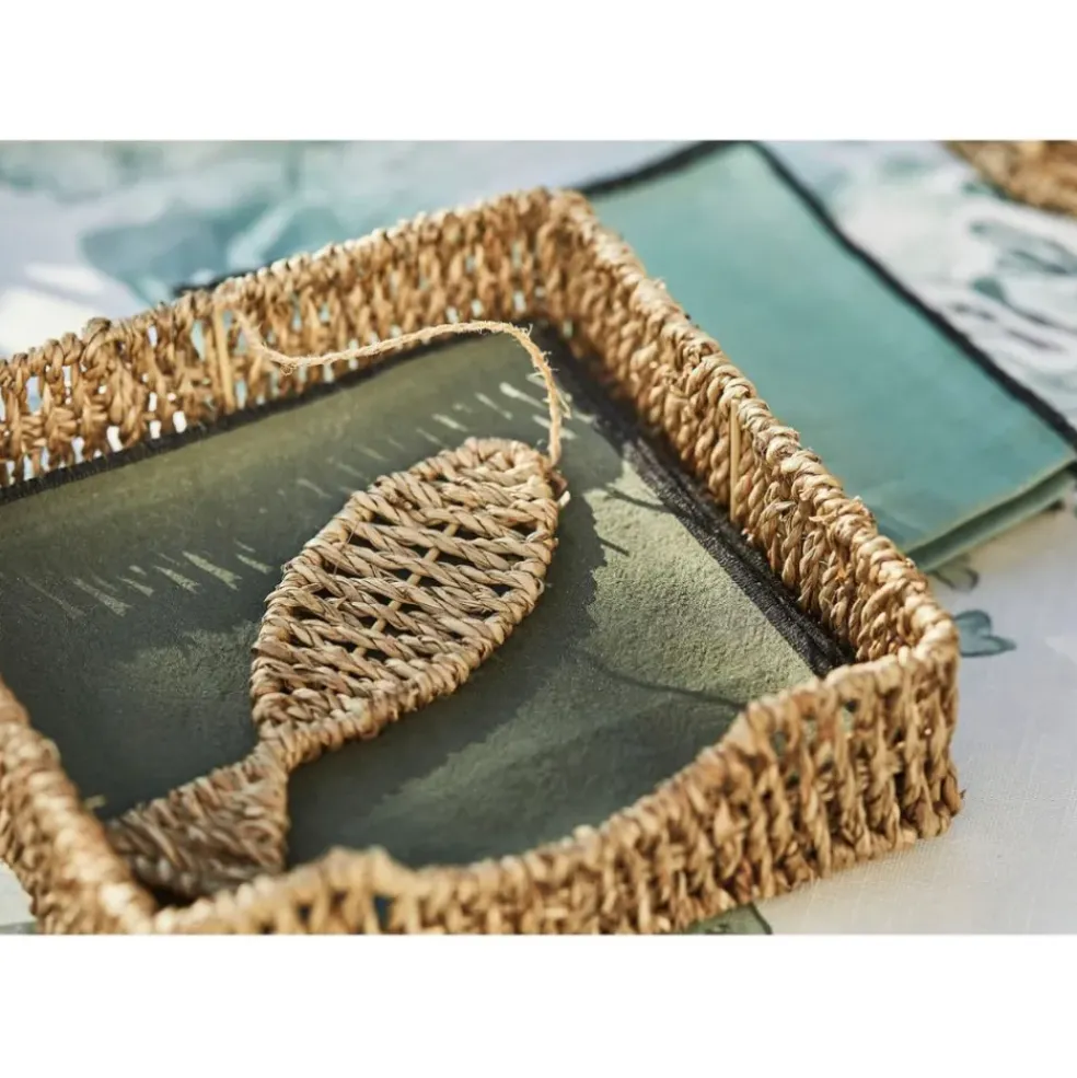 Porte serviettes en jonc de mer naturel et fer poisson - borneo