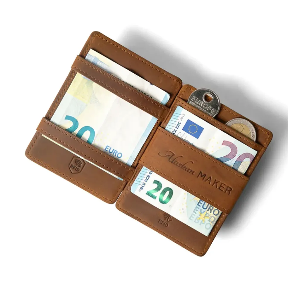 Portefeuille magic handy en cuir cognac
