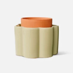 Pot auto-arrosant en céramique vert sauge et argile d14cm - Paula