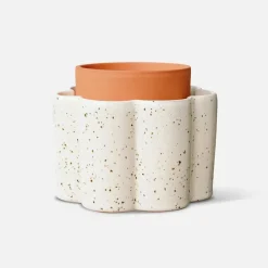 Pot auto-arrosant en céramique blanc grainé et argile d14cm - Paula
