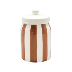 Pot avec couvercle en dolomite rayé marron et blanc