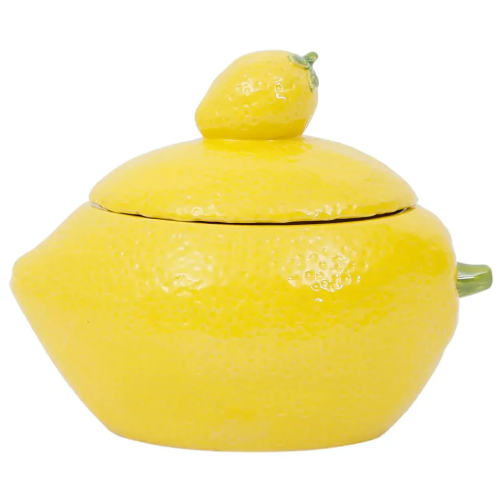 Pot citron avec couvercle en grès jaune - Citron