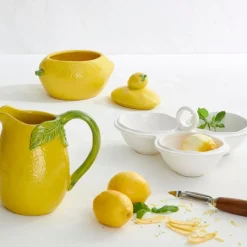 Pot citron avec couvercle en grès jaune - Citron