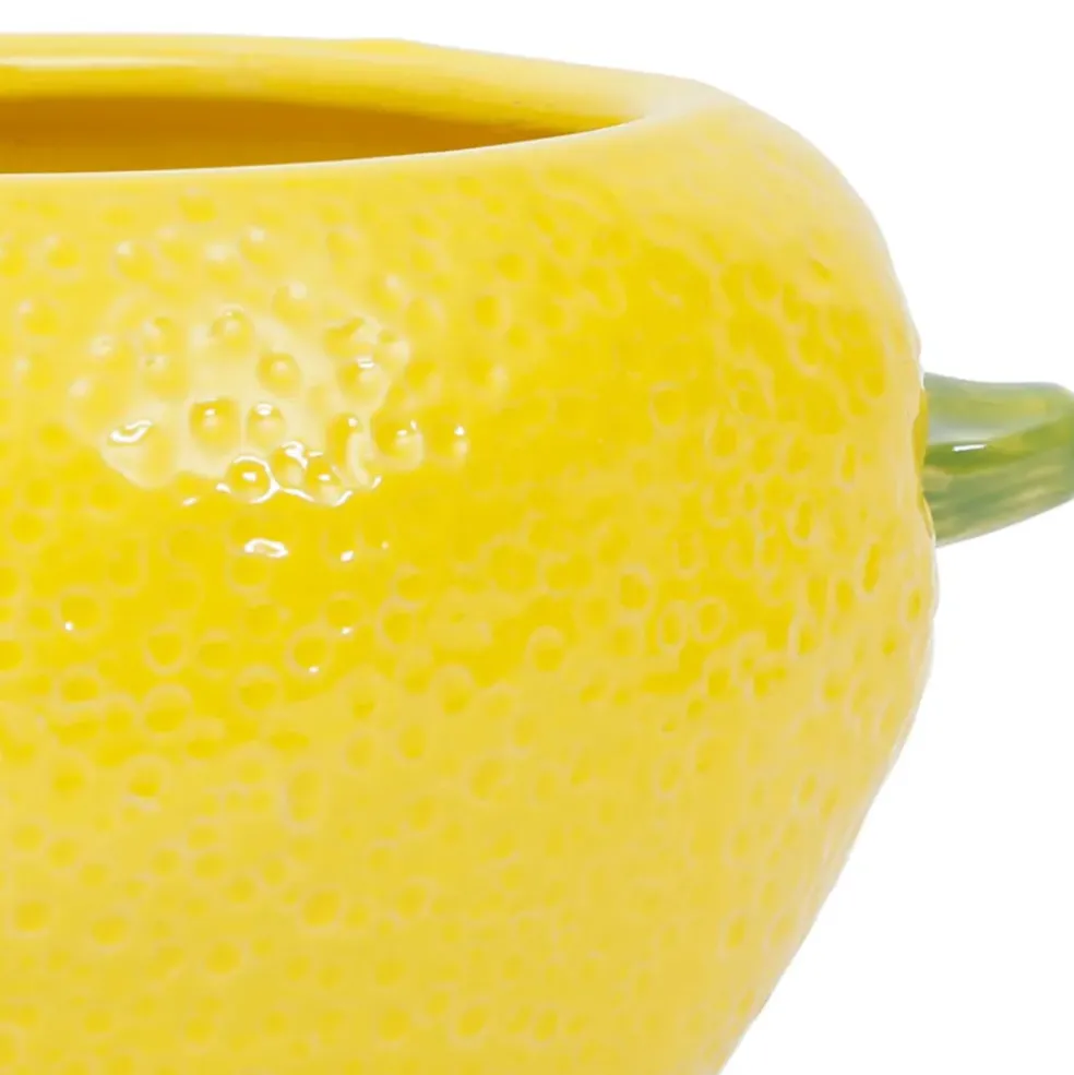 Pot citron avec couvercle en grès jaune - Citron