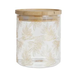 Pot Flaural doré en verre avec couvercle en bambou D9.5Xh11Cm (modèle moyen)