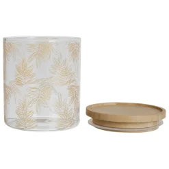 Pot Flaural doré en verre avec couvercle en bambou D9.5Xh11Cm (modèle moyen)