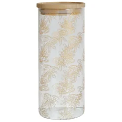 Pot Flaural doré en verre avec couvercle en bambou D9.5Xh21Cm (grand modèle)