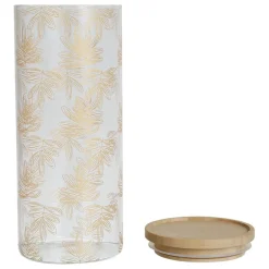Pot Flaural doré en verre avec couvercle en bambou D9.5Xh21Cm (grand modèle)