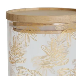 Pot Flaural doré en verre avec couvercle en bambou D9.5Xh21Cm (grand modèle)