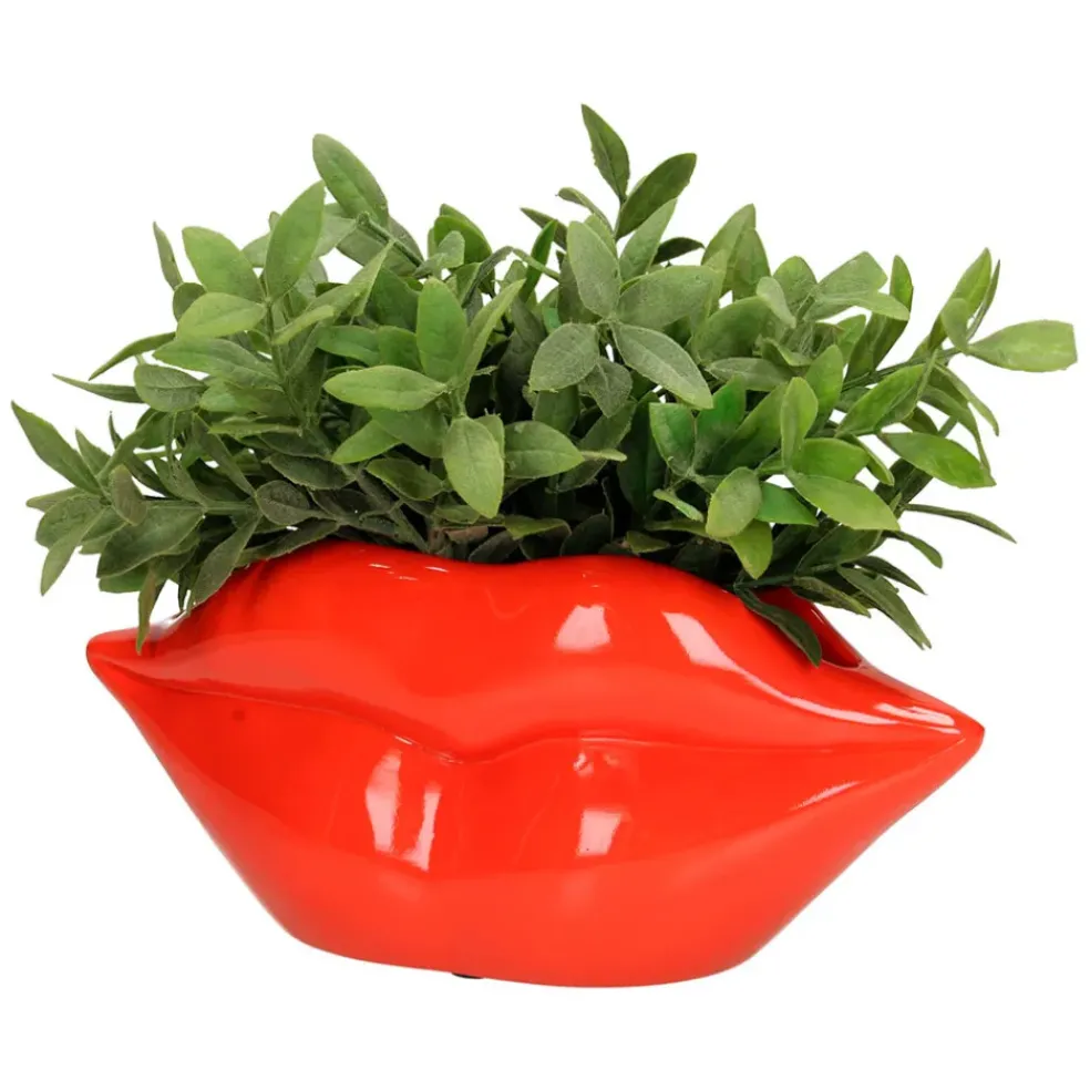 Pot lèvre rouge en polyrésine h12.5cm