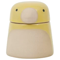 Pot oiseau avec couvercle en grès jaune - Calao