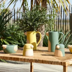 Pot oiseau avec couvercle en grès jaune - Calao