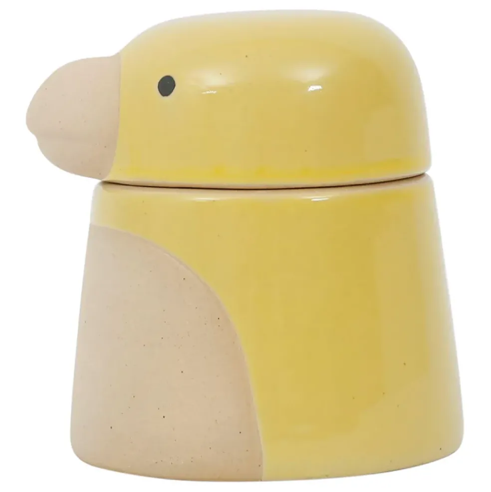Pot oiseau avec couvercle en grès jaune - Calao