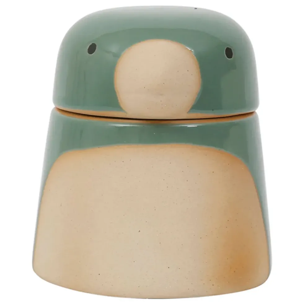 Pot oiseau avec couvercle en grès sauge - Calao