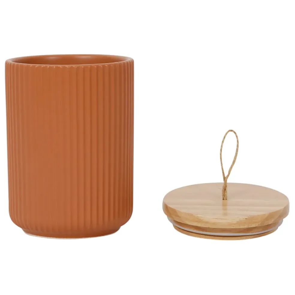 Pots x2 avec couvercle en bois terracotta et émeraude en grès - sweet leaves