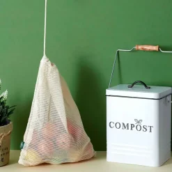 Poubelle à compost en métal blanc 5L
