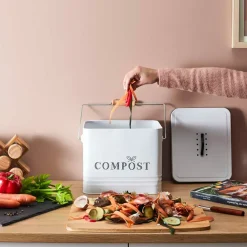 Poubelle à compost en métal blanc 10L