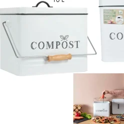 Poubelle à compost en métal blanc 10L