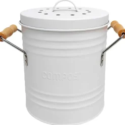 Poubelle à compost en métal blanc avec couvercle et poignées 5L