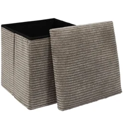 Pouf coffre pliable en tissu côtelé taupe - Scarlett