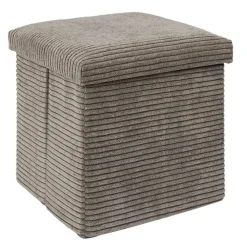 Pouf coffre pliable en tissu côtelé taupe - Scarlett