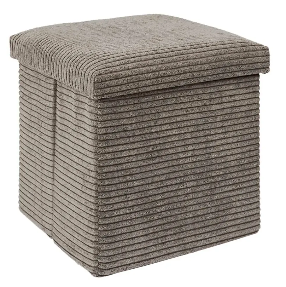 Pouf coffre pliable en tissu côtelé taupe - Scarlett