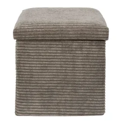 Pouf coffre pliable en tissu côtelé taupe - Scarlett