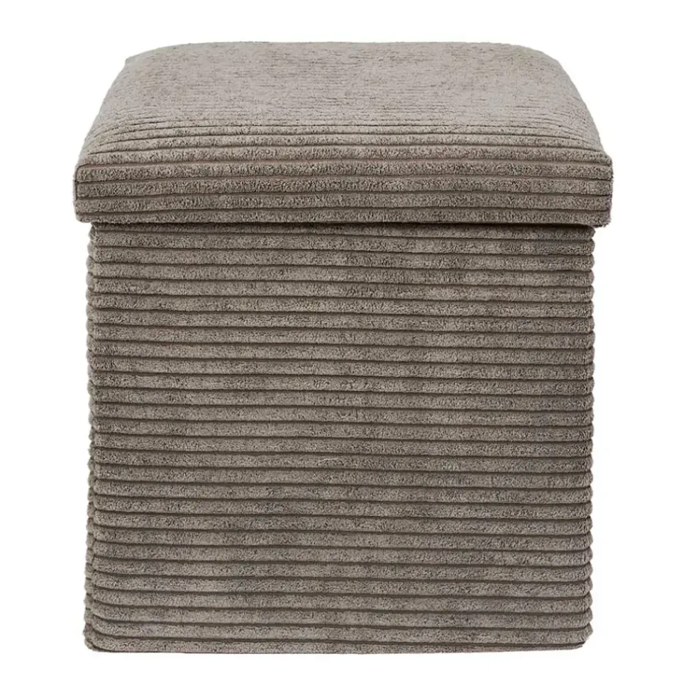 Pouf coffre pliable en tissu côtelé taupe - Scarlett