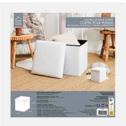 Pouf coffre pliable en tissu bouclette blanc