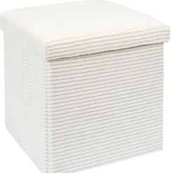 Pouf coffre pliable en tissu côtelé beige - Scarlett