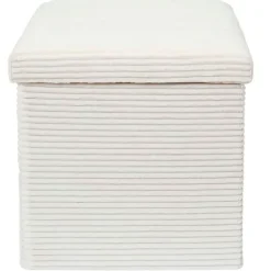 Pouf coffre pliable en tissu côtelé beige - Scarlett