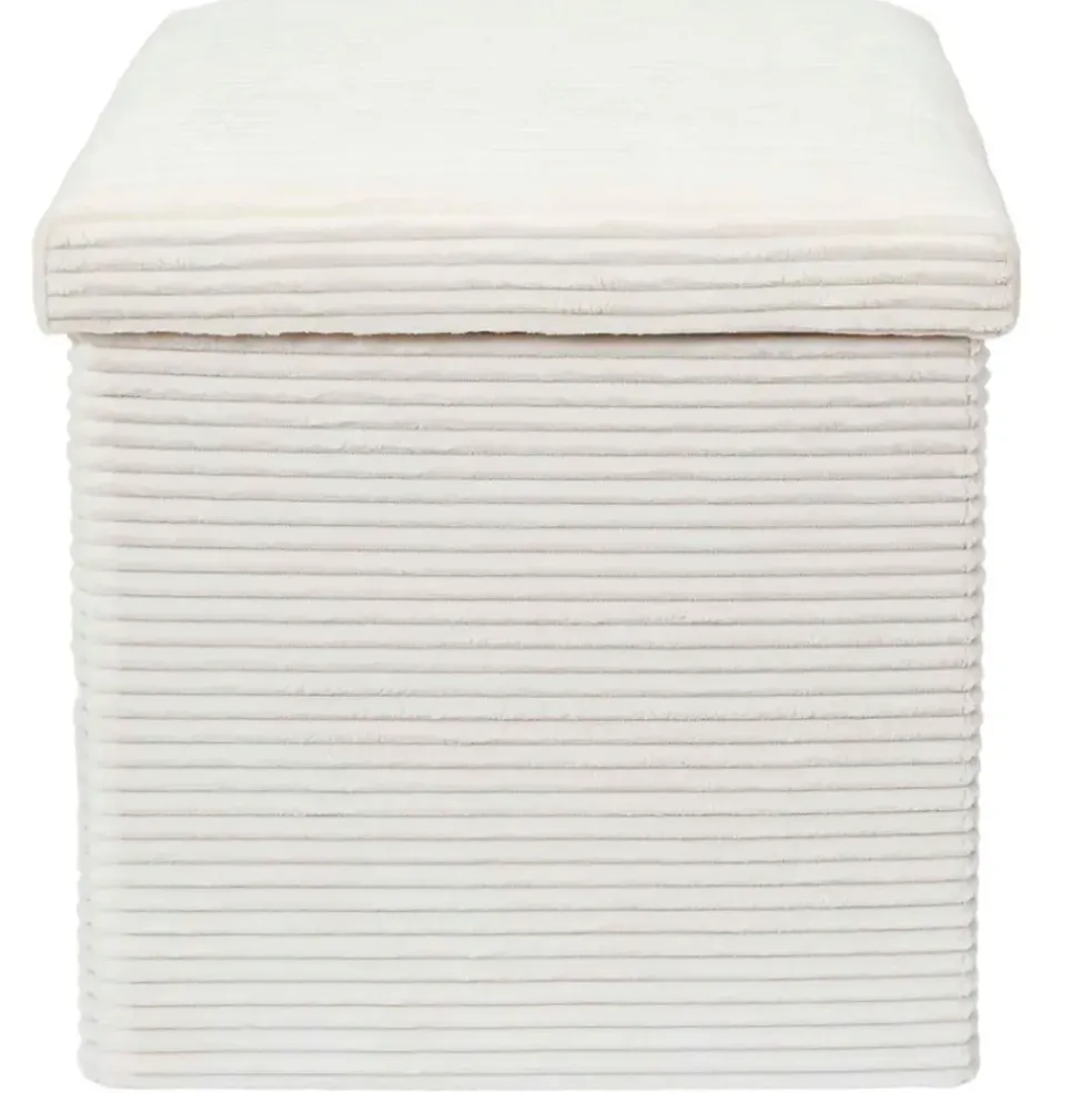 Pouf coffre pliable en tissu côtelé beige - Scarlett