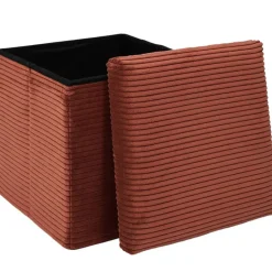 Pouf coffre pliable en tissu côtelé terracotta - Scarlett