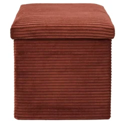 Pouf coffre pliable en tissu côtelé terracotta - Scarlett