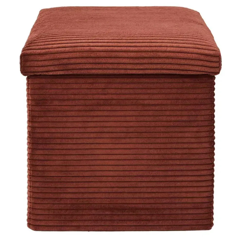 Pouf coffre pliable en tissu côtelé terracotta - Scarlett