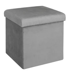 Pouf coffre pliable en velours côtelé gris - Julia