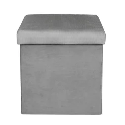 Pouf coffre pliable en velours côtelé gris - Julia