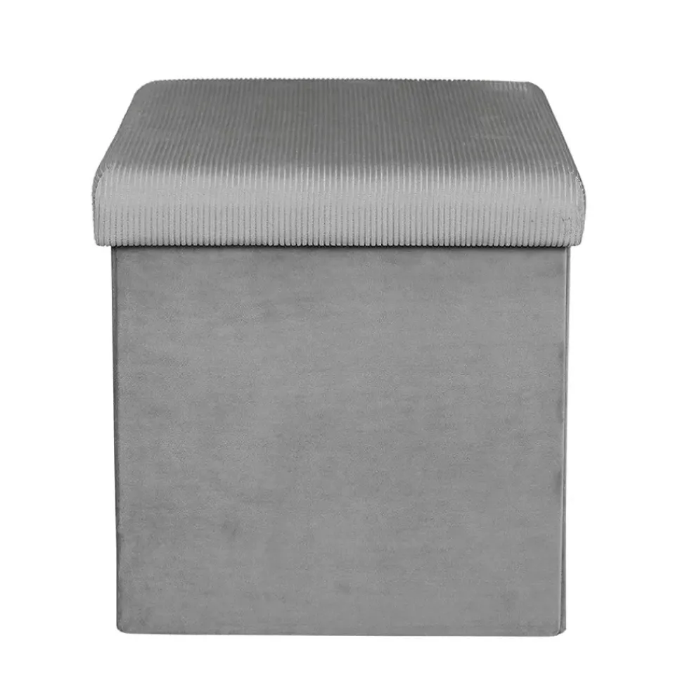 Pouf coffre pliable en velours côtelé gris - Julia