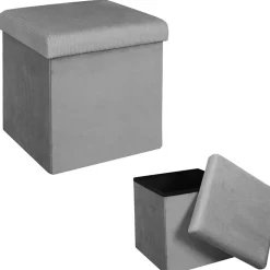 Pouf coffre pliable en velours côtelé gris - Julia