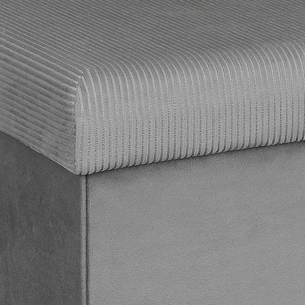 Pouf coffre pliable en velours côtelé gris - Julia