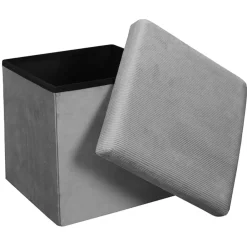 Pouf coffre pliable en velours côtelé gris - Julia