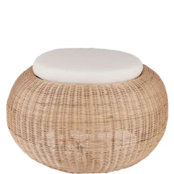 Pouf en rotin avec coussin blanc D84cm - Bolsena