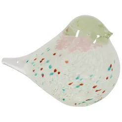 Presse papier moineau en verre vert et rose - Serin
