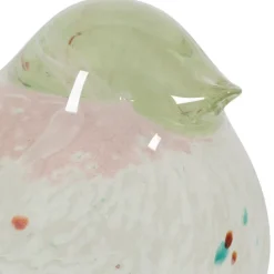 Presse papier moineau en verre vert et rose - Serin