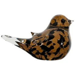Presse papier moineau en verre noir et camel - Serin