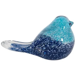 Presse papier moineau en verre bleu - Serin